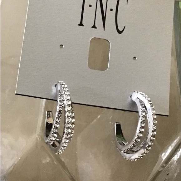 INC International Concepts Jewelry - Stunning Silver- Tone Pave Triple Row Hoop Earrings